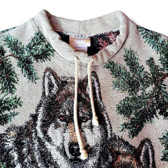 Vintage AU Art Unlimited Sportswear Mens Tapestry Pullover Sz S/M Wolves Nature - Picture 3 of 7